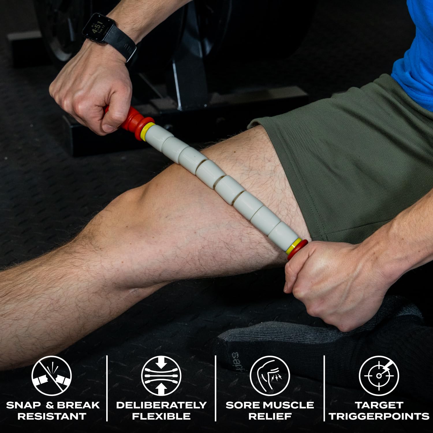 Nine for Nine massage stick rolling quads for targeted post-workout relief.