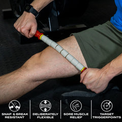 Nine for Nine massage stick rolling quads for targeted post-workout relief.
