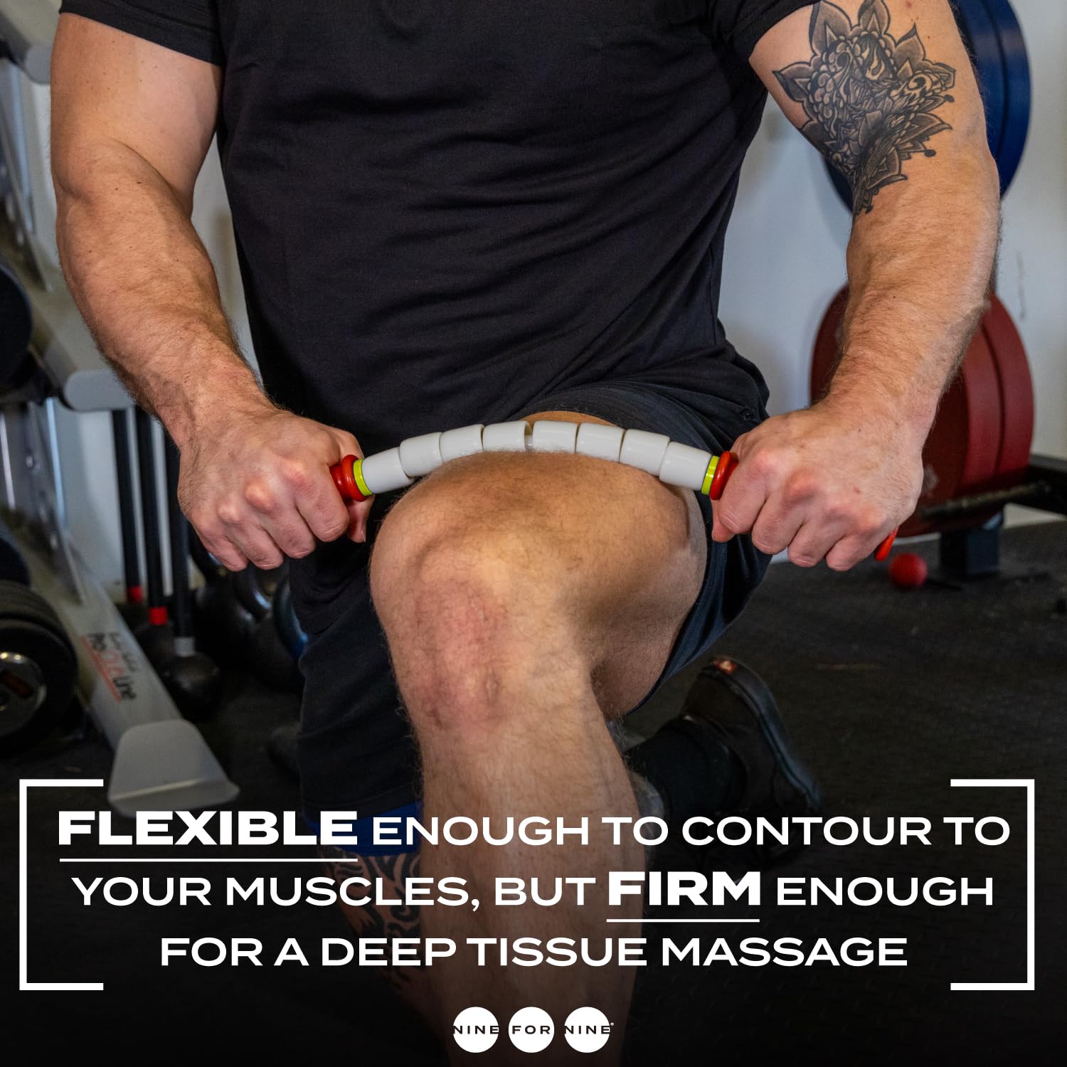 Nine for Nine massage stick shoulder work with comfortable knot relief.