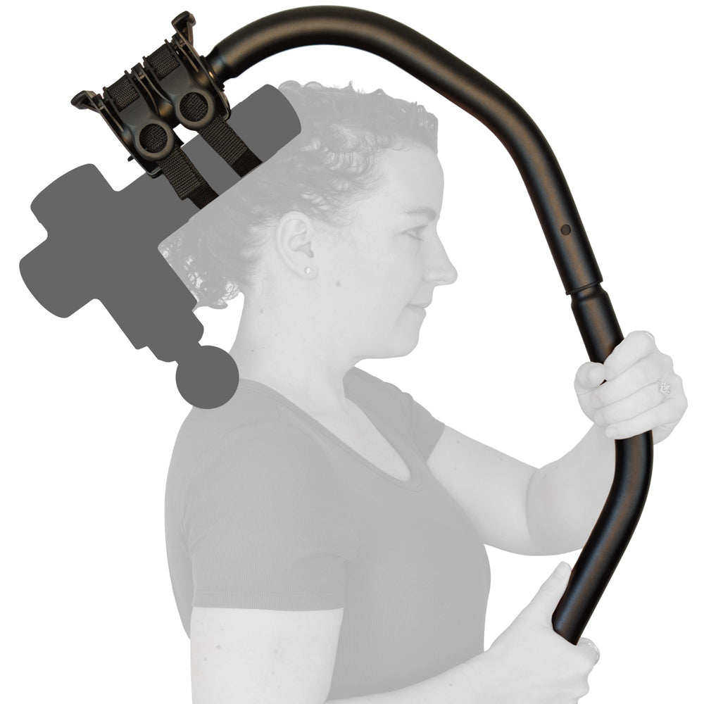 Ninefold Design BackBadger Flex extension handle improves reach for self-massage.