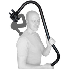 Ninefold Design BackBadger holster strap secures the massage gun during back sessions.