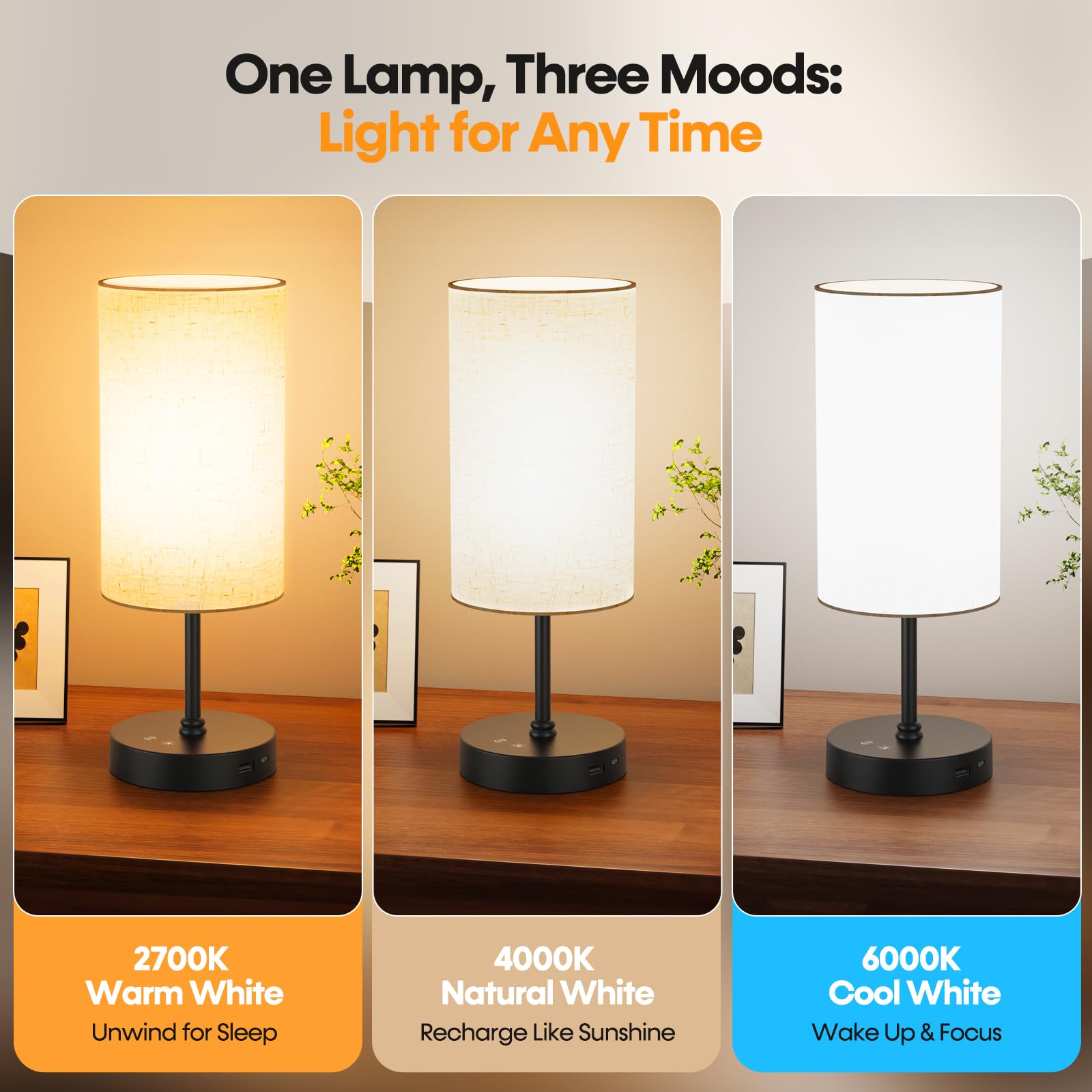 NIORSUN light therapy lamp 6000K focus setting boosts concentration for work or study.