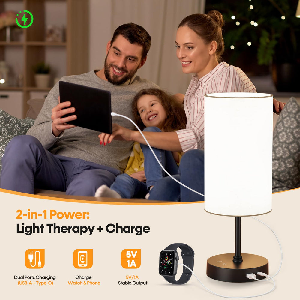 NIORSUN light therapy lamp USB-C and USB-A ports keep devices charged.
