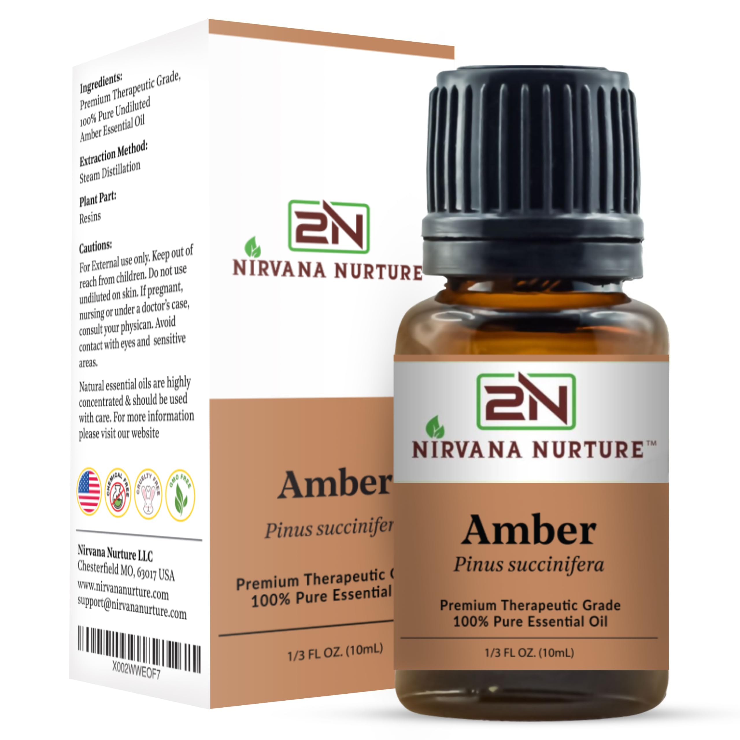Nirvana Nurture Amber Oil packaging highlighting purity and quality