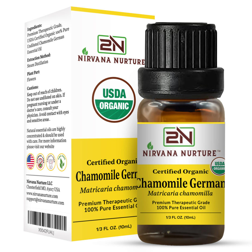 Nirvana Nurture Chamomile German essential oil usage guide for safe dilution