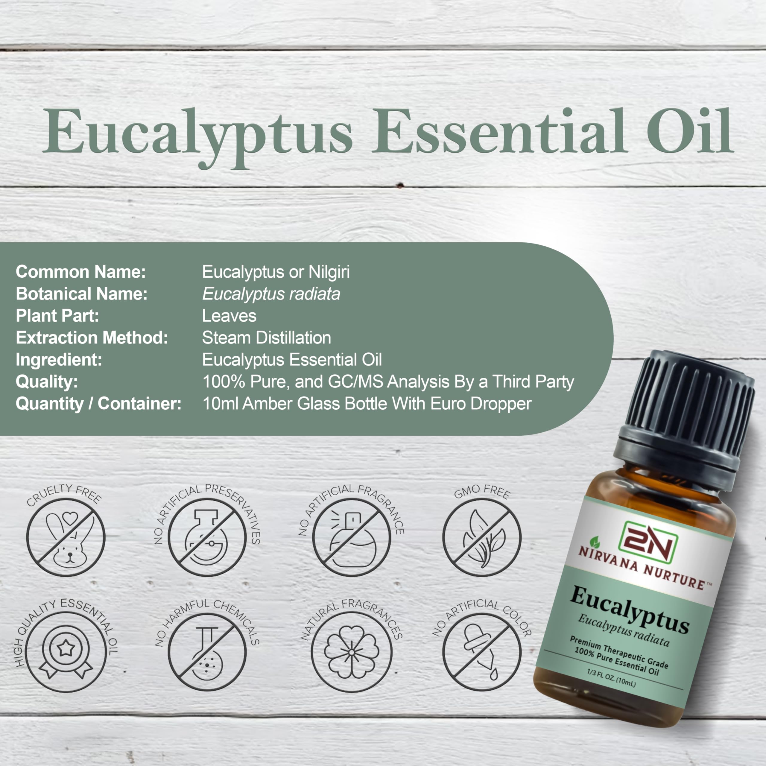 Nirvana Nurture Eucalyptus oil in diffuser setup for calm ambiance.