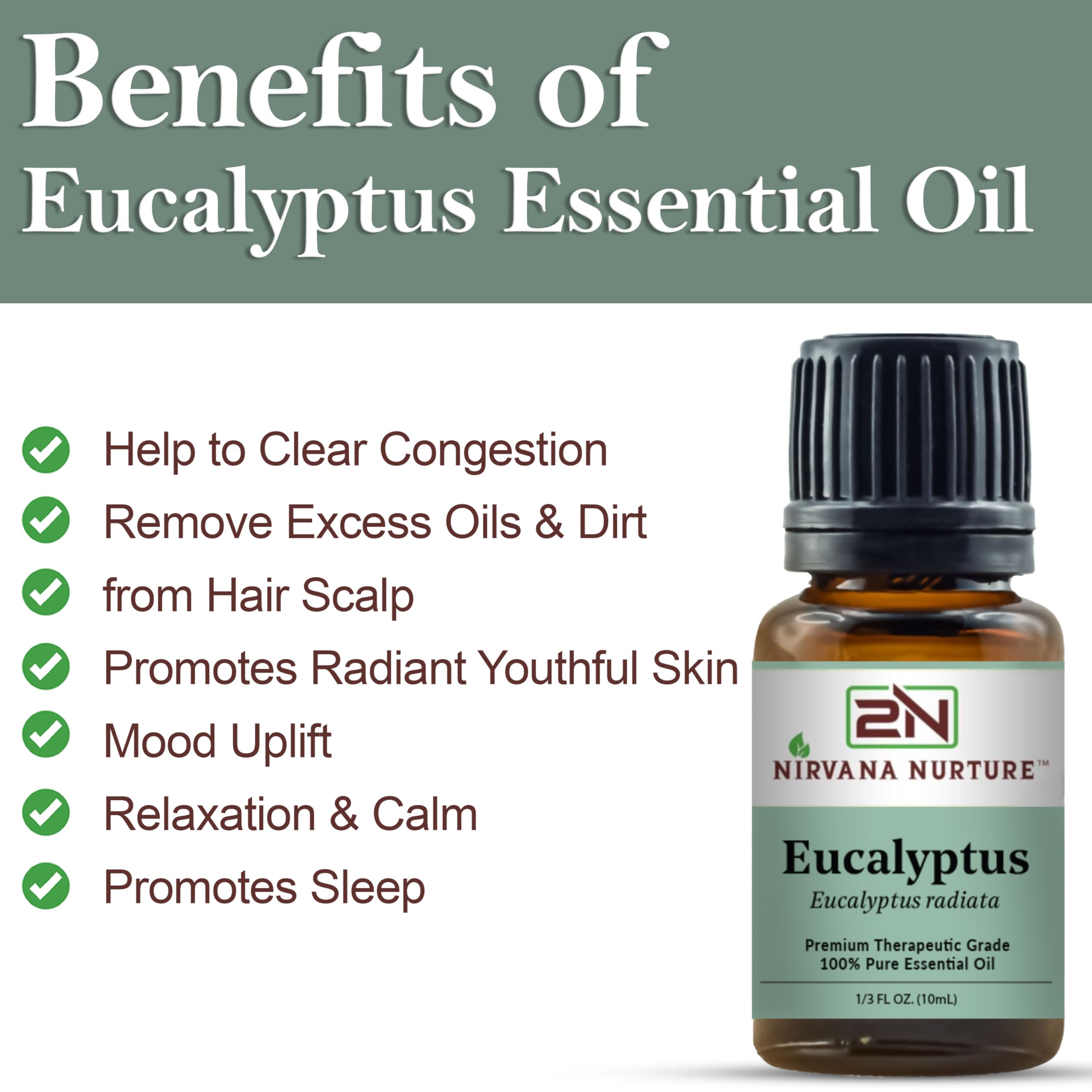 Nirvana Nurture Eucalyptus oil dropper ready for dilution and use.