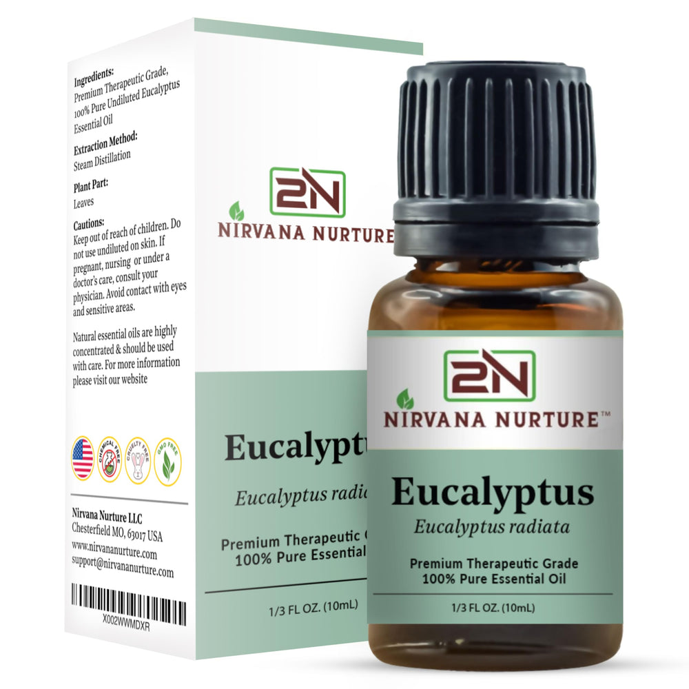 Nirvana Nurture Eucalyptus oil GC/MS testing seal indicating quality analysis.