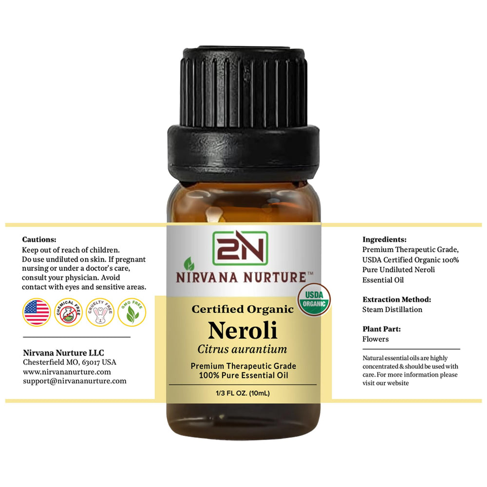 Nirvana Nurture Neroli Oil USDA Organic seal signals purity and transparency.