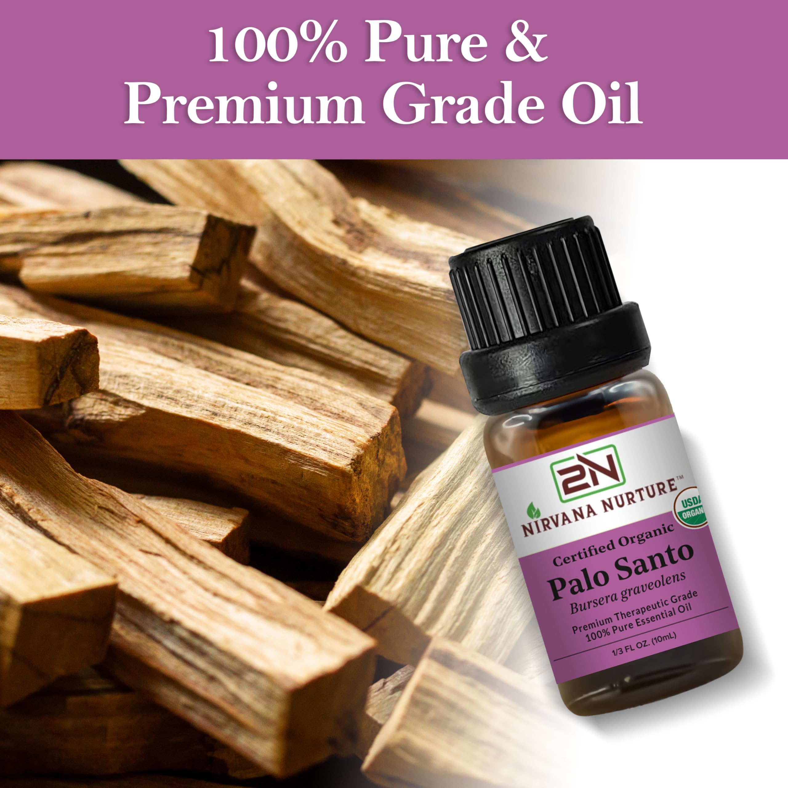 Nirvana Nurture Palo Santo amber glass bottle for storage and protection