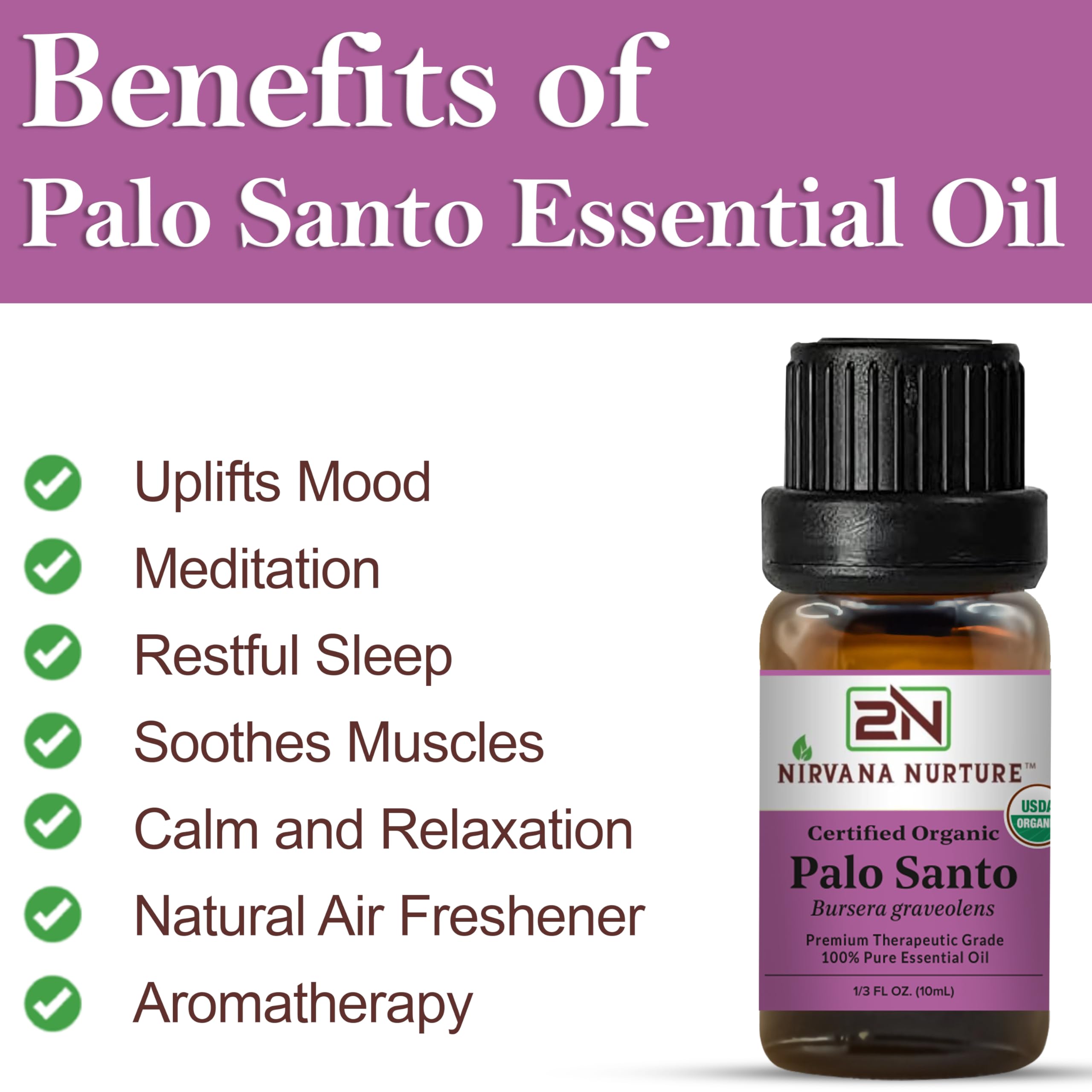 Nirvana Nurture Palo Santo wood distillate bottle highlights purity