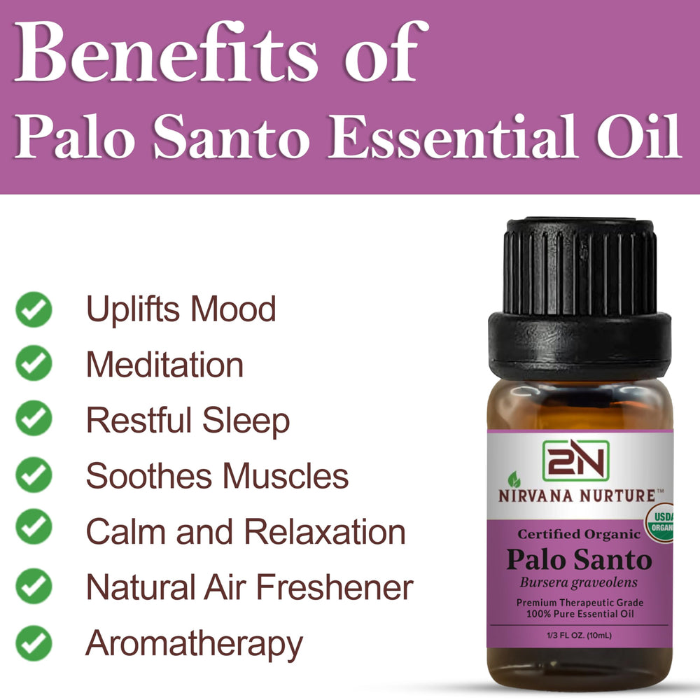 Nirvana Nurture Palo Santo wood distillate bottle highlights purity