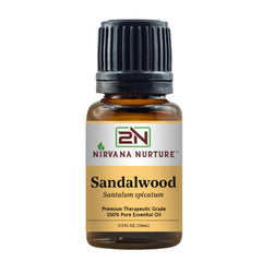 Nirvana Nurture Sandalwood oil bottle for calming aromatherapy and skin care