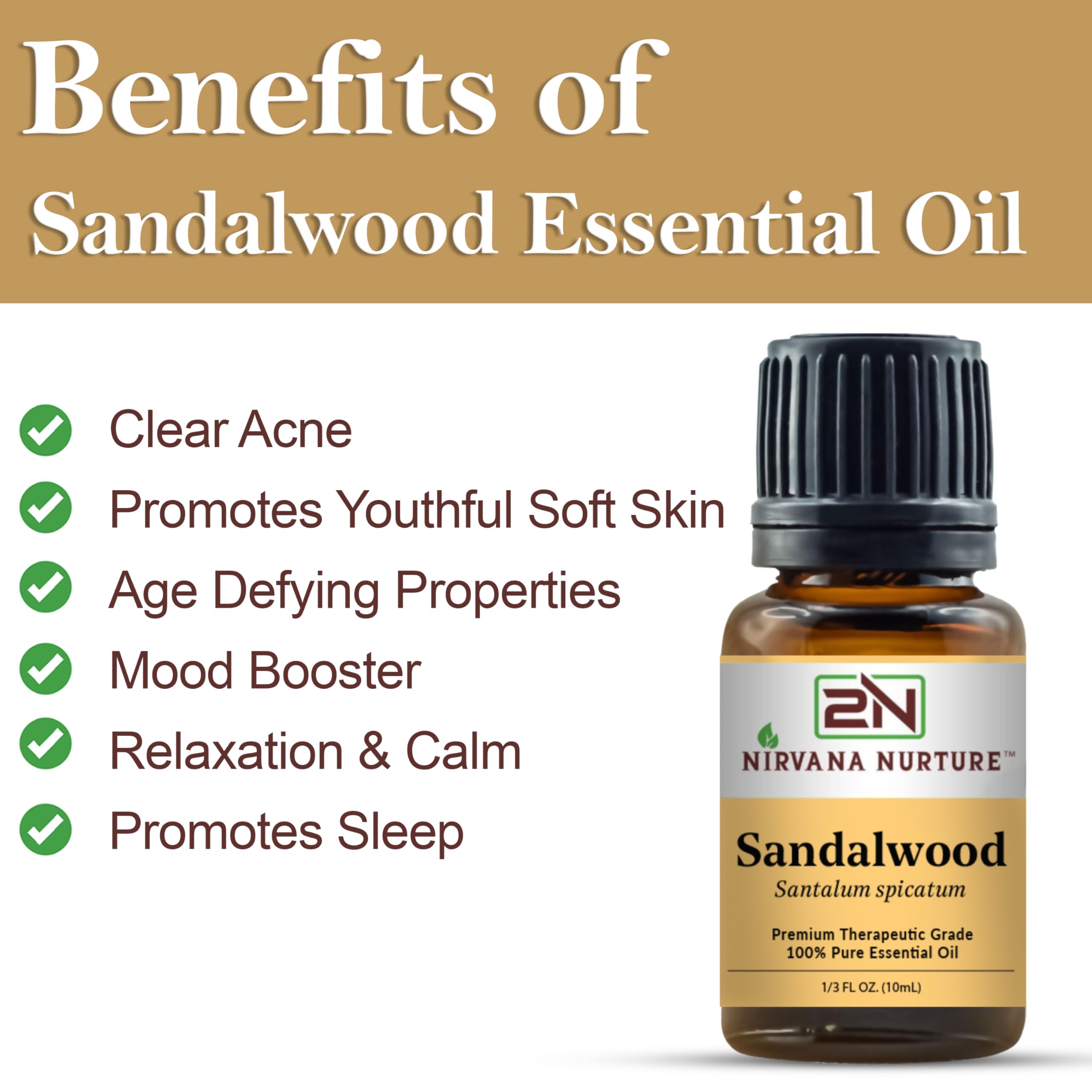 Nirvana Nurture Sandalwood oil dropper with premium therapeutic-grade scent