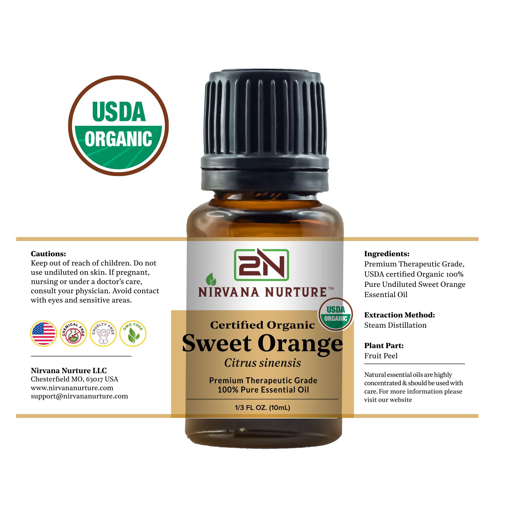 Nirvana Nurture Sweet Orange packaging box, conveying transparency and quality.