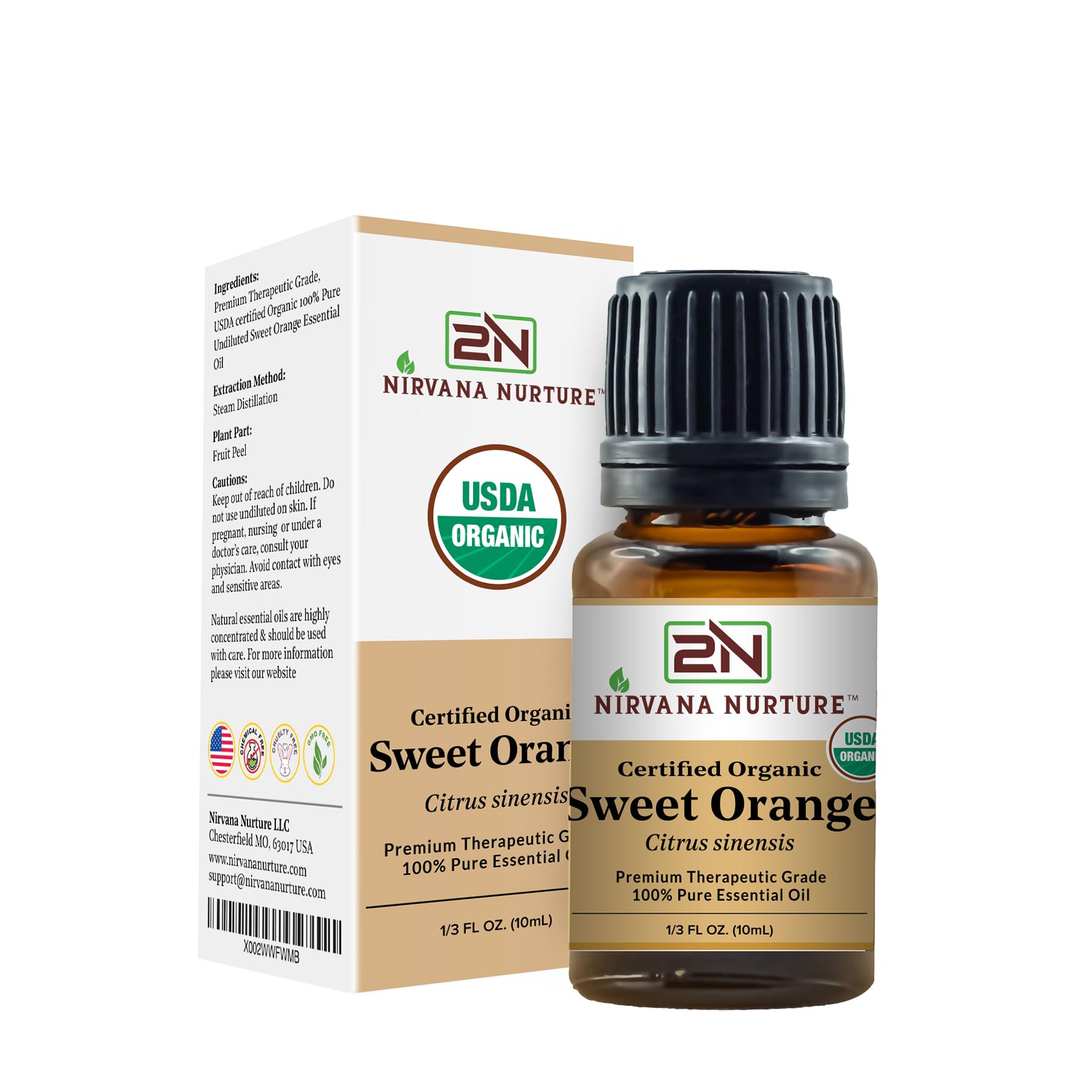 Nirvana Nurture Sweet Orange applied to skin care with a carrier oil.