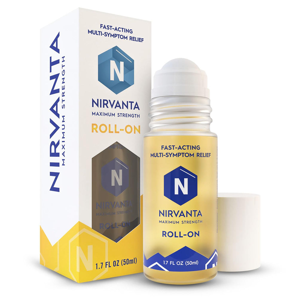 Nirvanta Natural Nerve Comfort Roll-On bottle ready for use with a fast-absorbing formula.