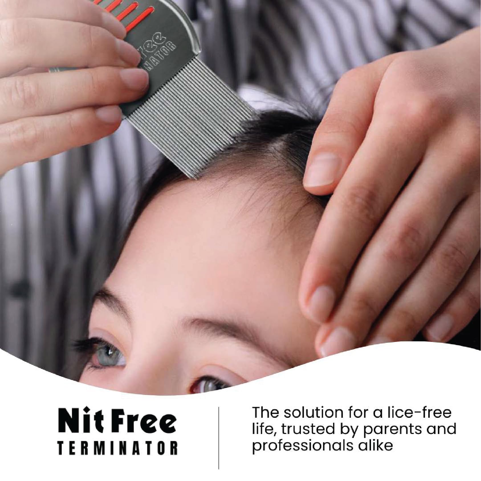 Nit Free Terminator comb featuring anti-slip handle for a secure grip.