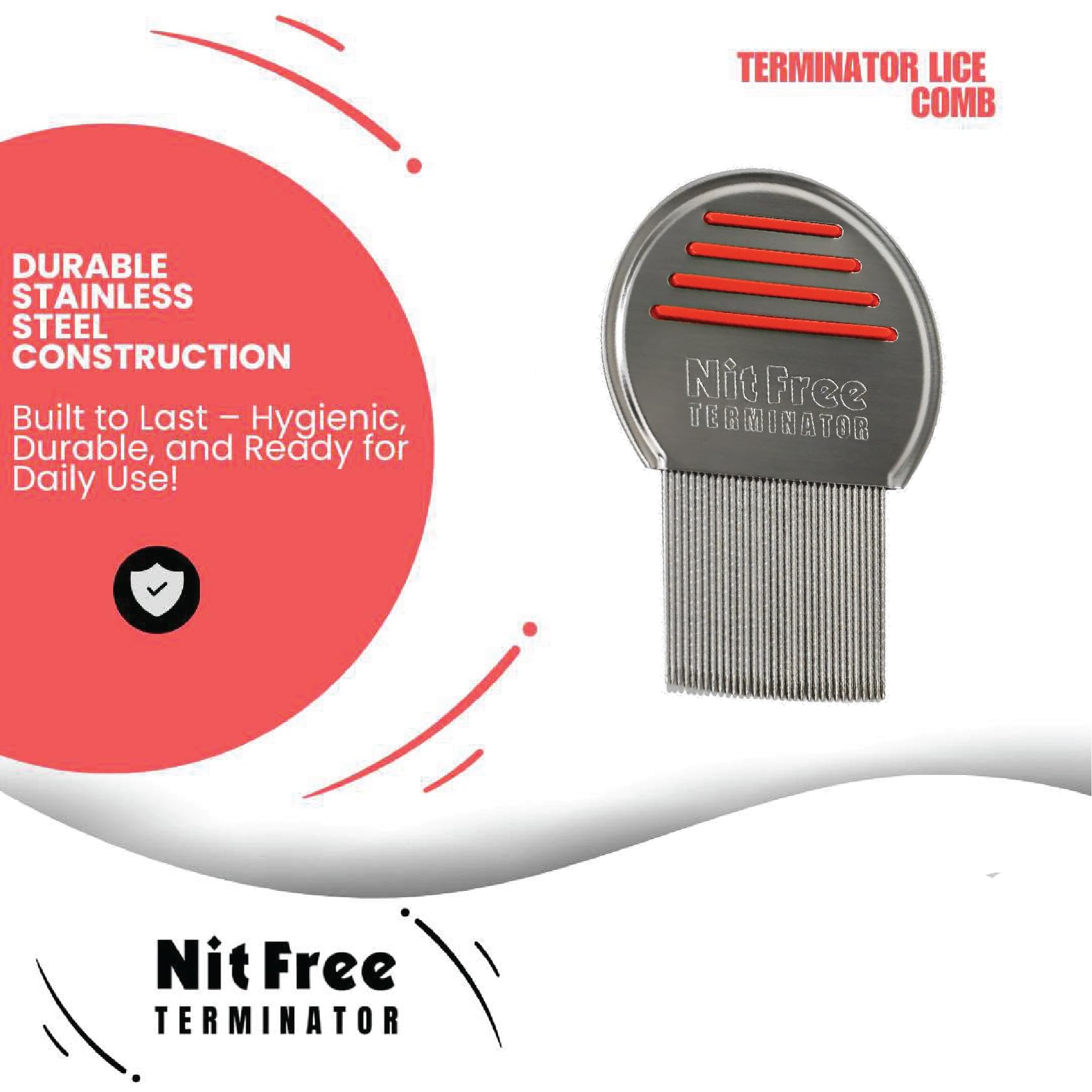 Nit Free Terminator comb in stainless steel is durable and easy to sterilize