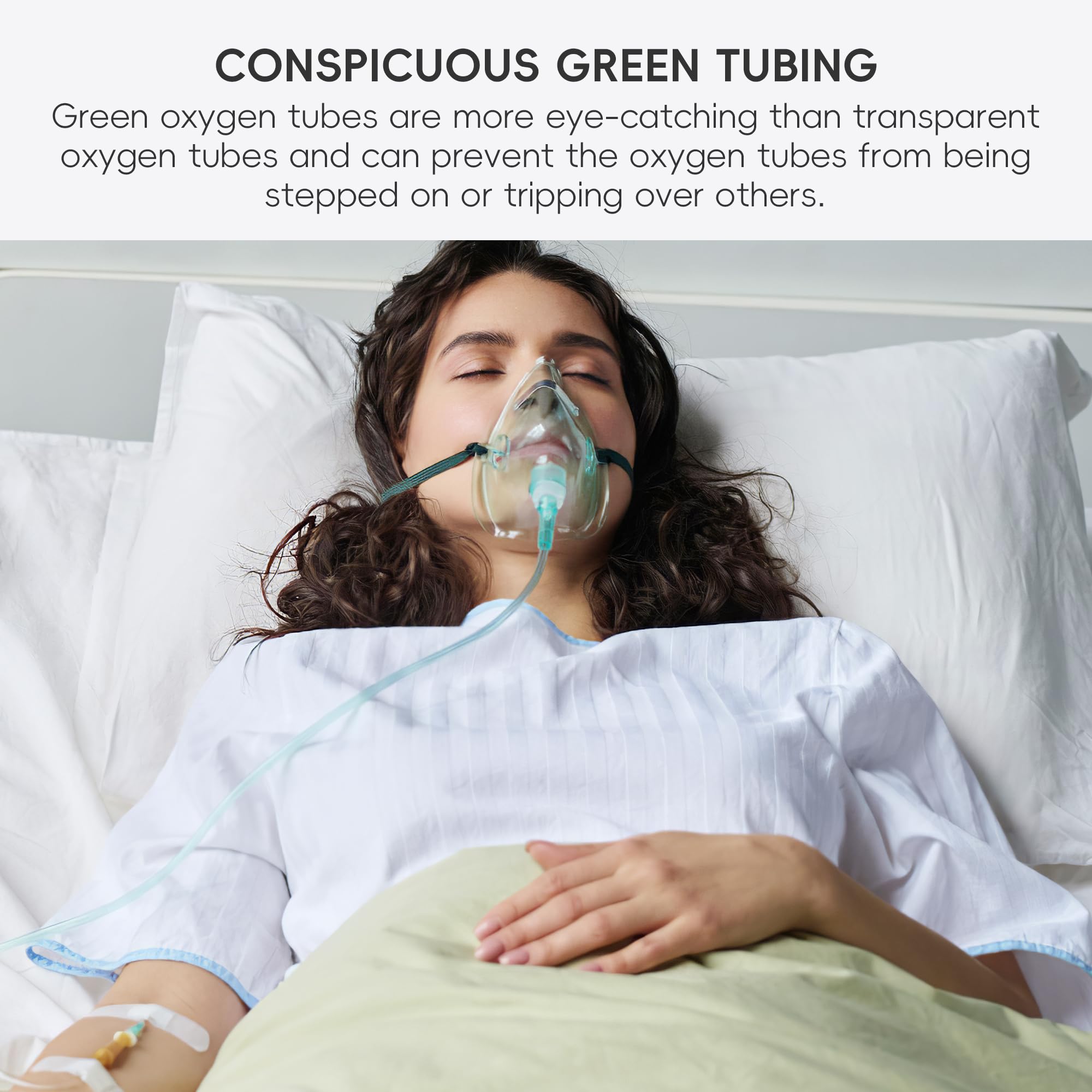 NITTIID green tubing set for comfortable bedside oxygen therapy.