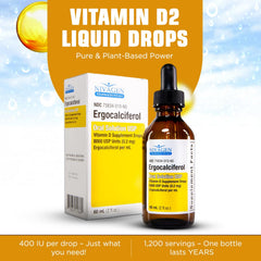 Nivagen Vitamin D2 dropper dispenses drops for easy daily intake.
