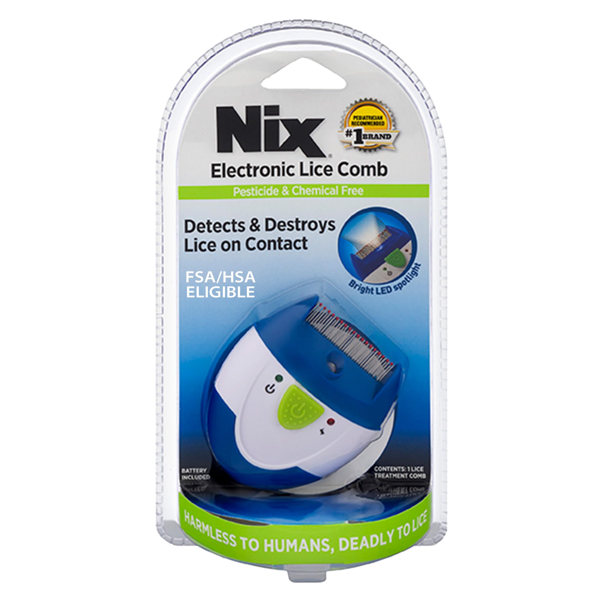 Nix Electronic Lice Comb detects and kills lice on contact.