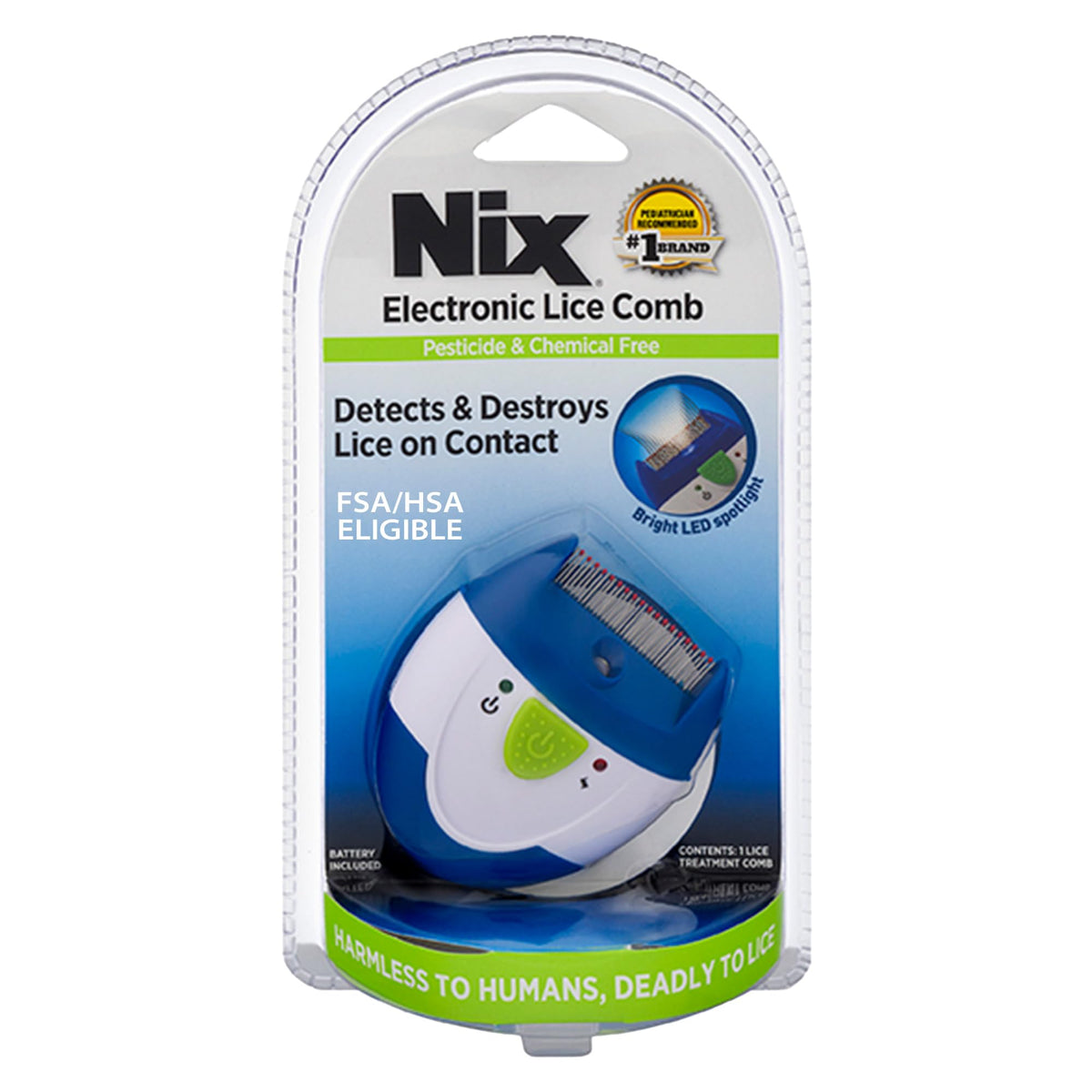 Nix Electronic Lice Comb detects and kills lice on contact.
