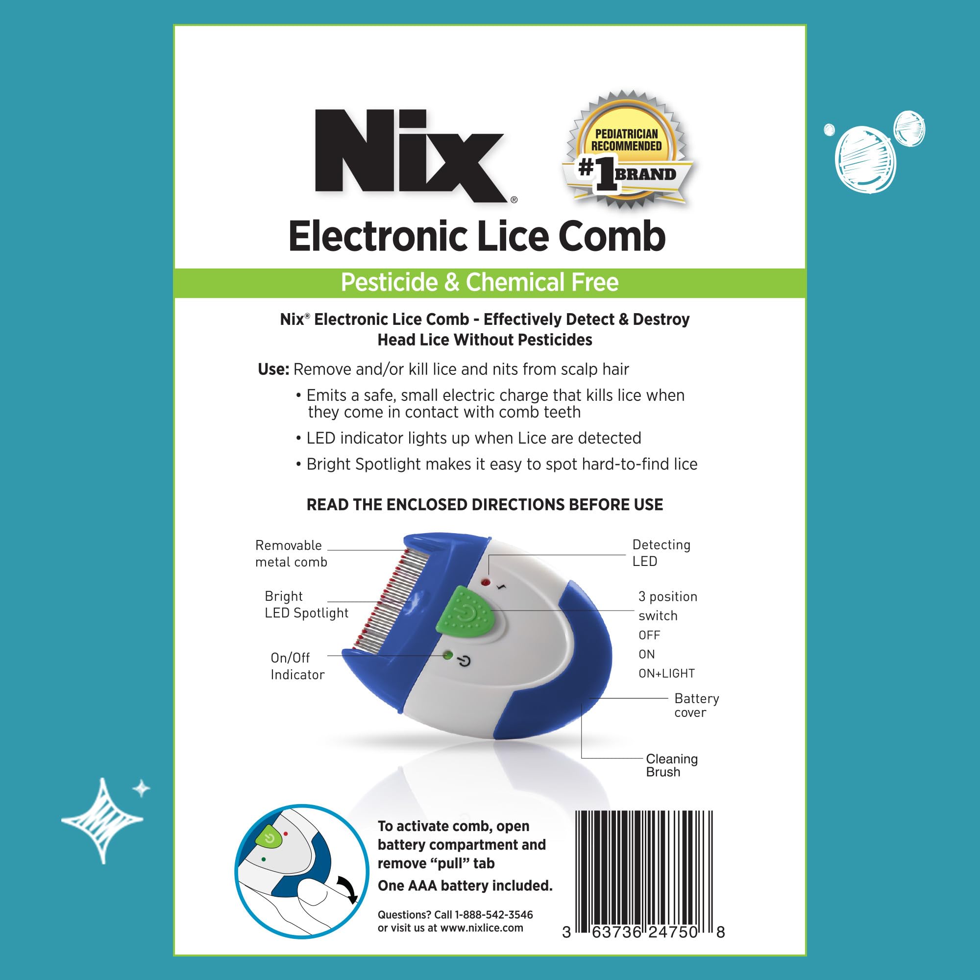 Nix Electronic Lice Comb packaging displaying 1-count box.