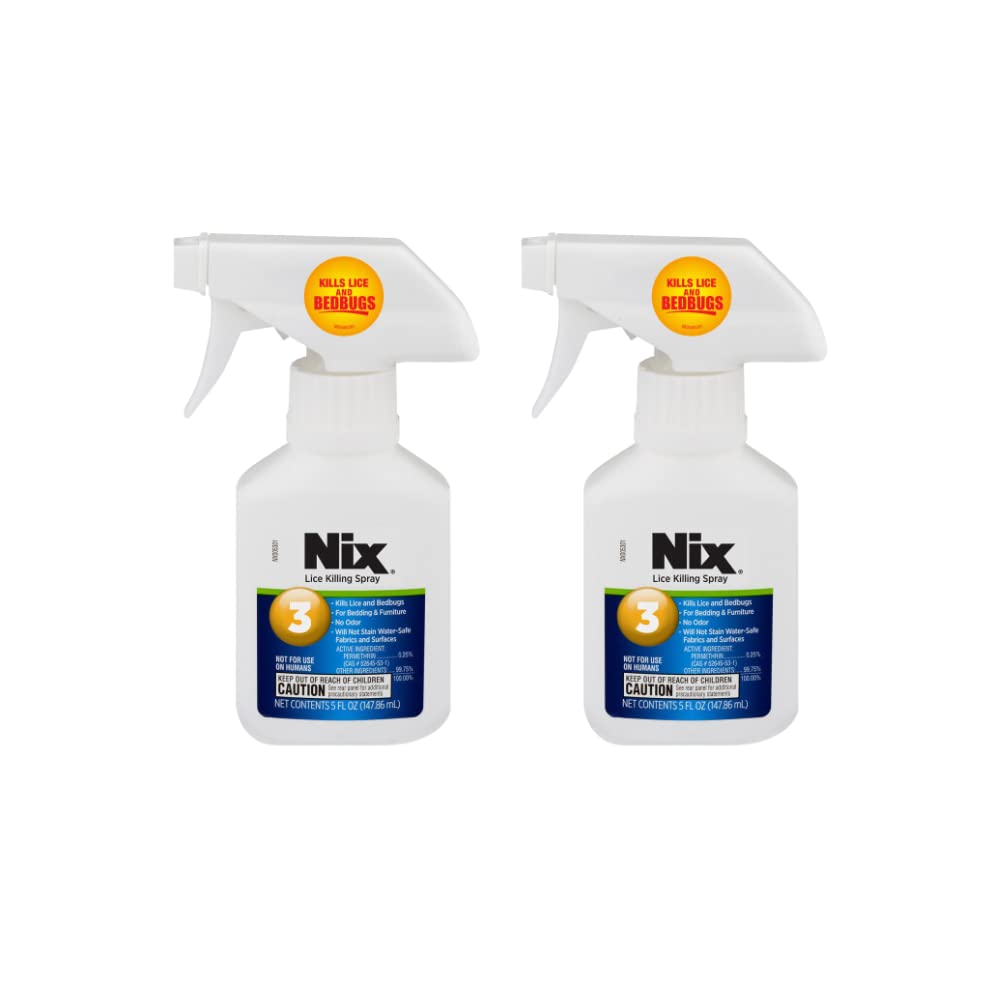 Nix Lice & Bed Bug Killing Spray on bedding for odor-free treatment.