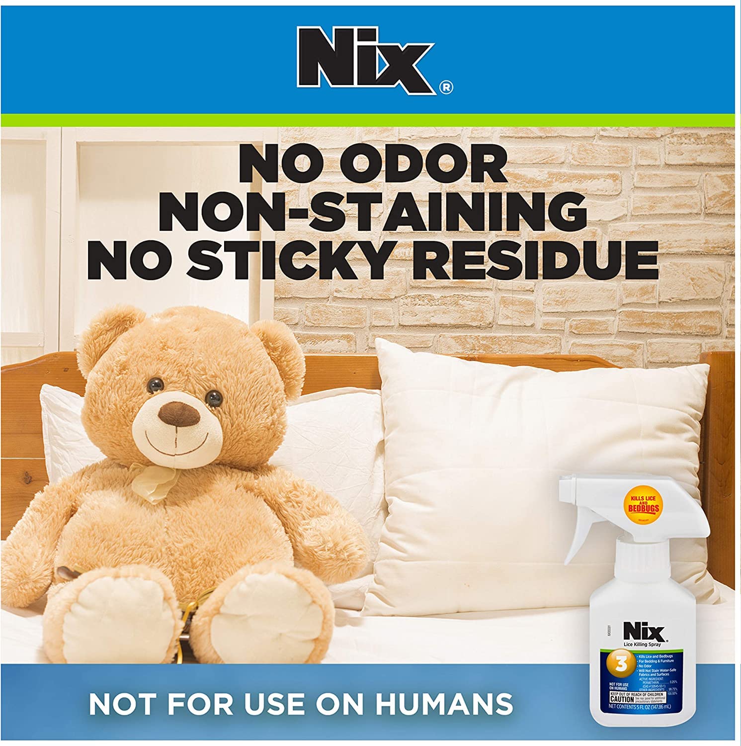 Nix spray on pillows for odor-free pest care.