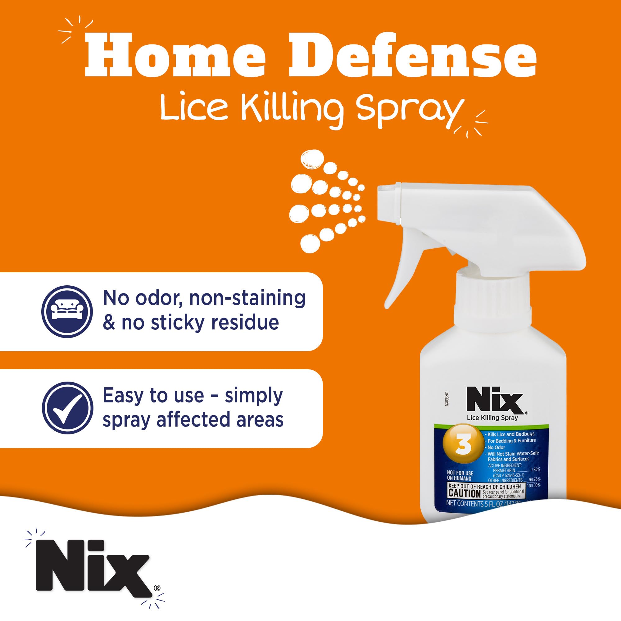 Spray Nix sin olor aplicado en telas, mantiene texturas sin manchas.