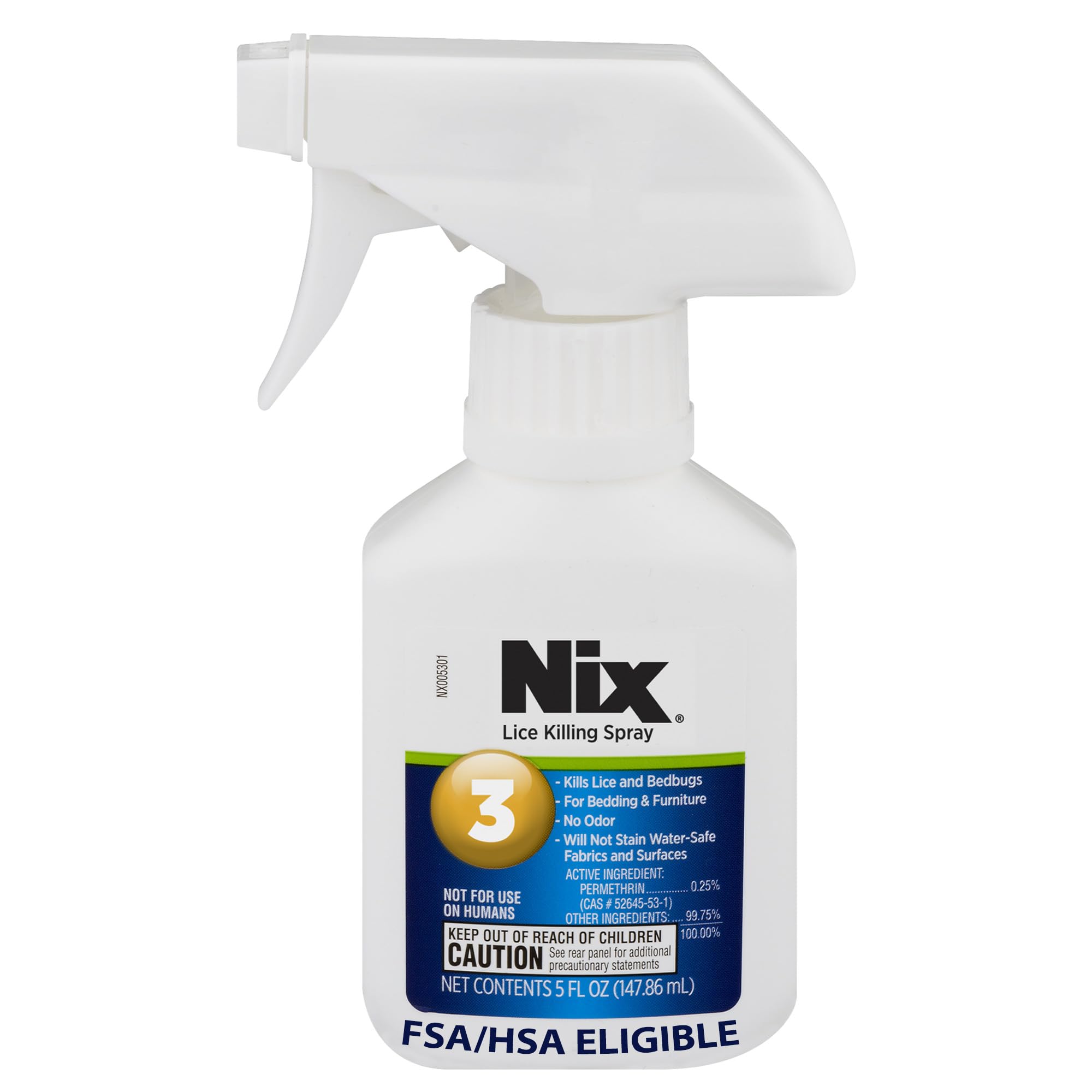Botella de spray Nix para piojos sobre textiles, uso seguro en textiles.
