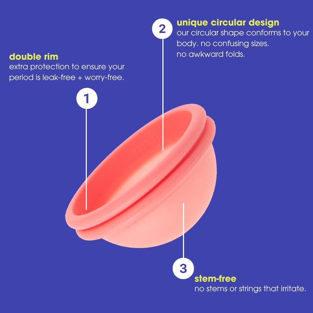 Nixit menstrual disc, stem-free for irritation-free wear during daily activities.