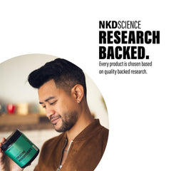 NKDScience Creatine Monohydrate powder jar label closeup highlighting purity