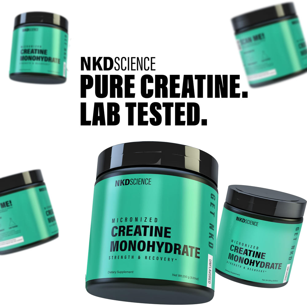 NKDScience Creatine Monohydrate powder micronized texture closeup for smooth mixing