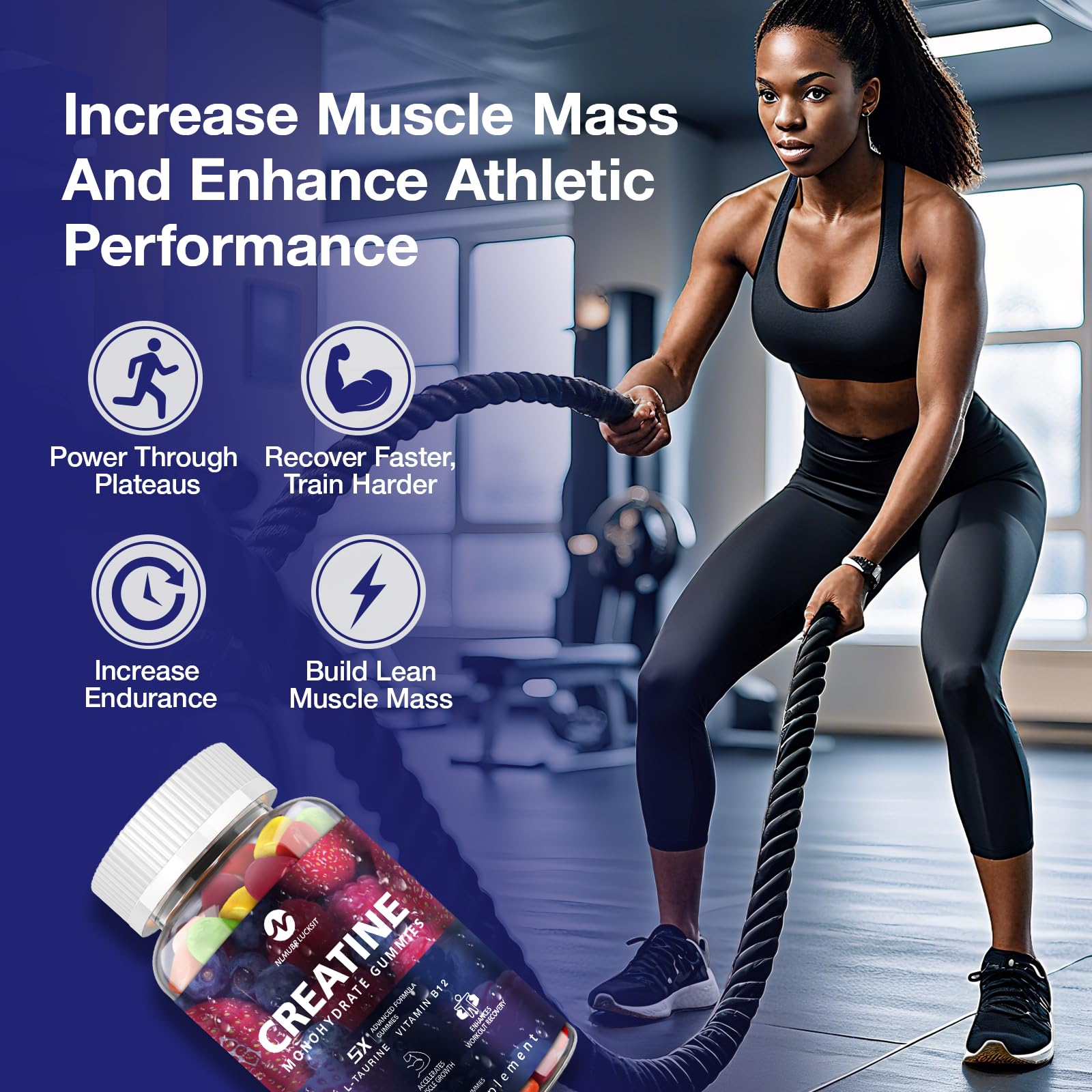 NLMUBR LUCKSIT creatine gummies closeup highlighting chewable convenience