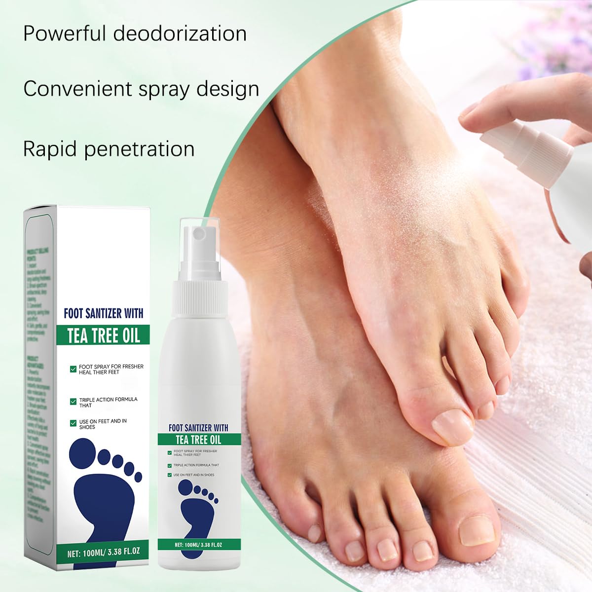 Nmoiat Tea Tree Foot Spray used inside shoes to reduce odor on the go.