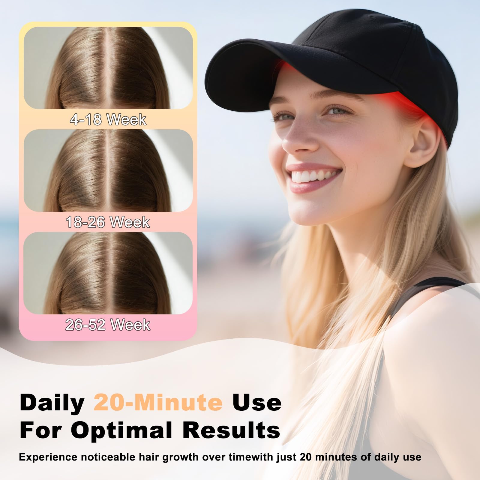 NNUSHK Red Light Cap cordless design in-use on scalp