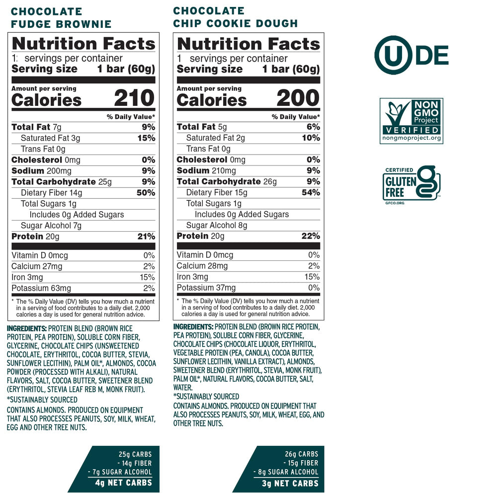 No Cow vegan protein bars closeup 20g protein highlights substantial plant-based energy