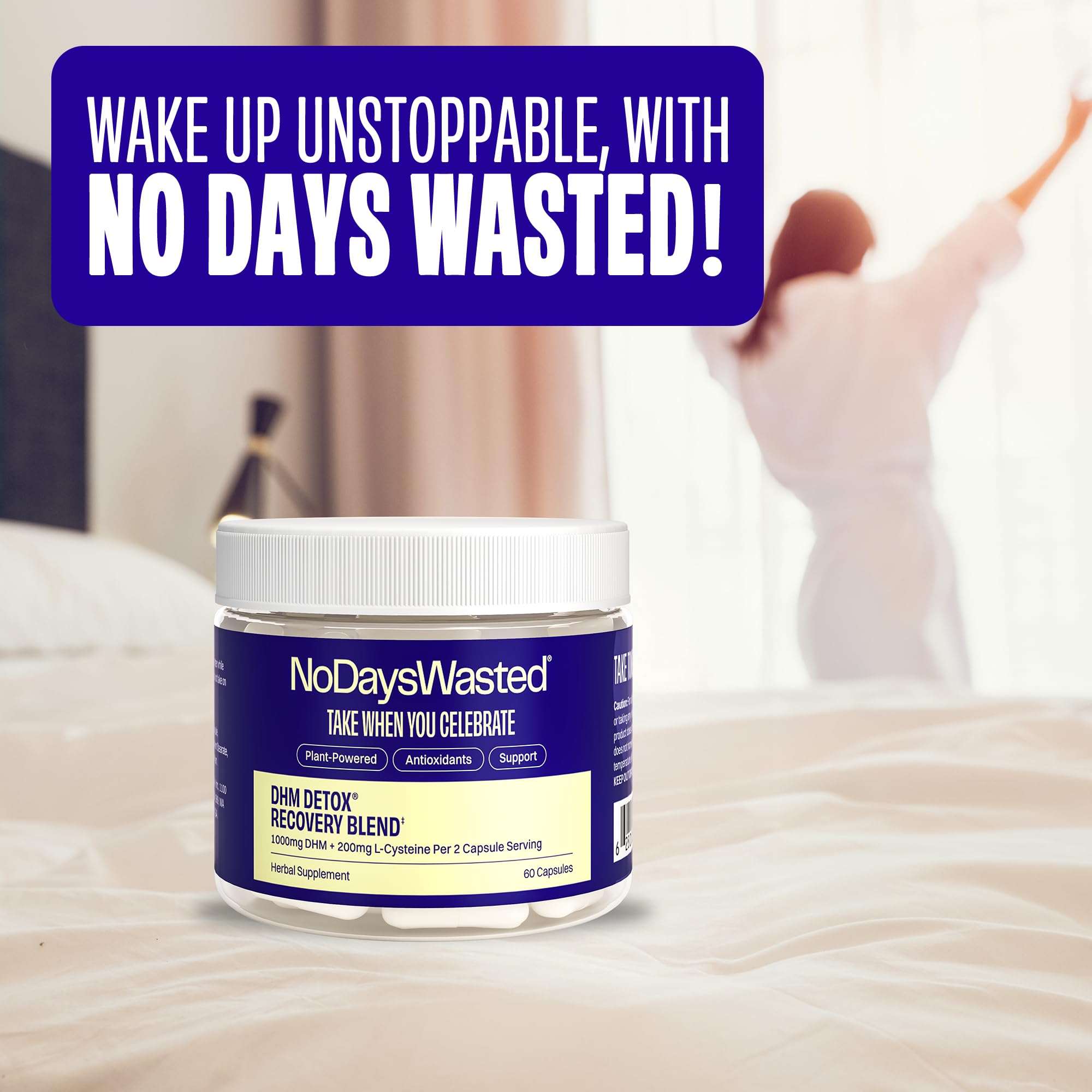 Graphic packaging close-up of No Days Wasted DHM Detox