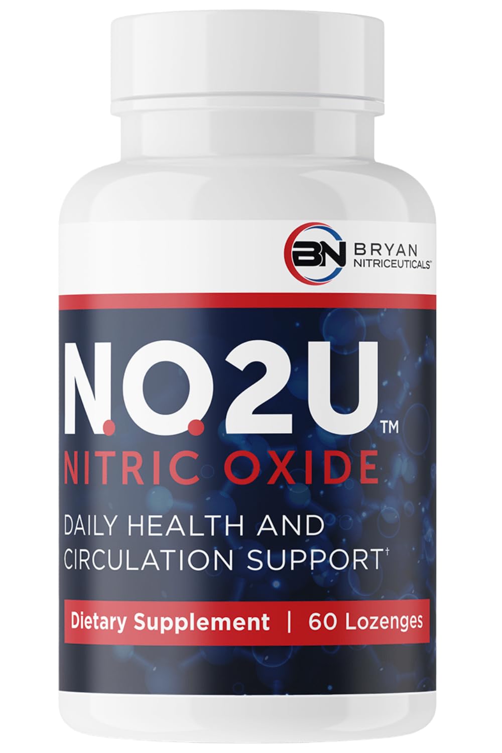 NO2U Bryan Nitraceuticals bottle front promotes daily wellness and circulation support.