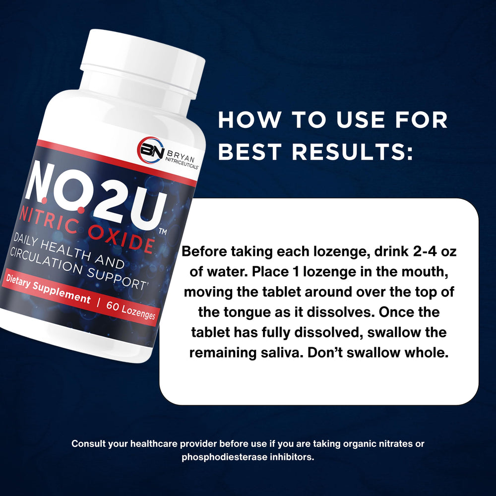 NO2U Bryan Nitraceuticals lozenges closeup shows easy mouth-dissolve delivery.