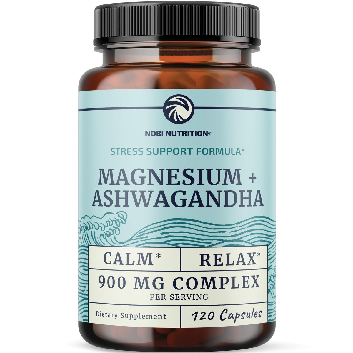 Nobi Nutrition Magnesium Ashwagandha bottle on desk for calm daily routine.
