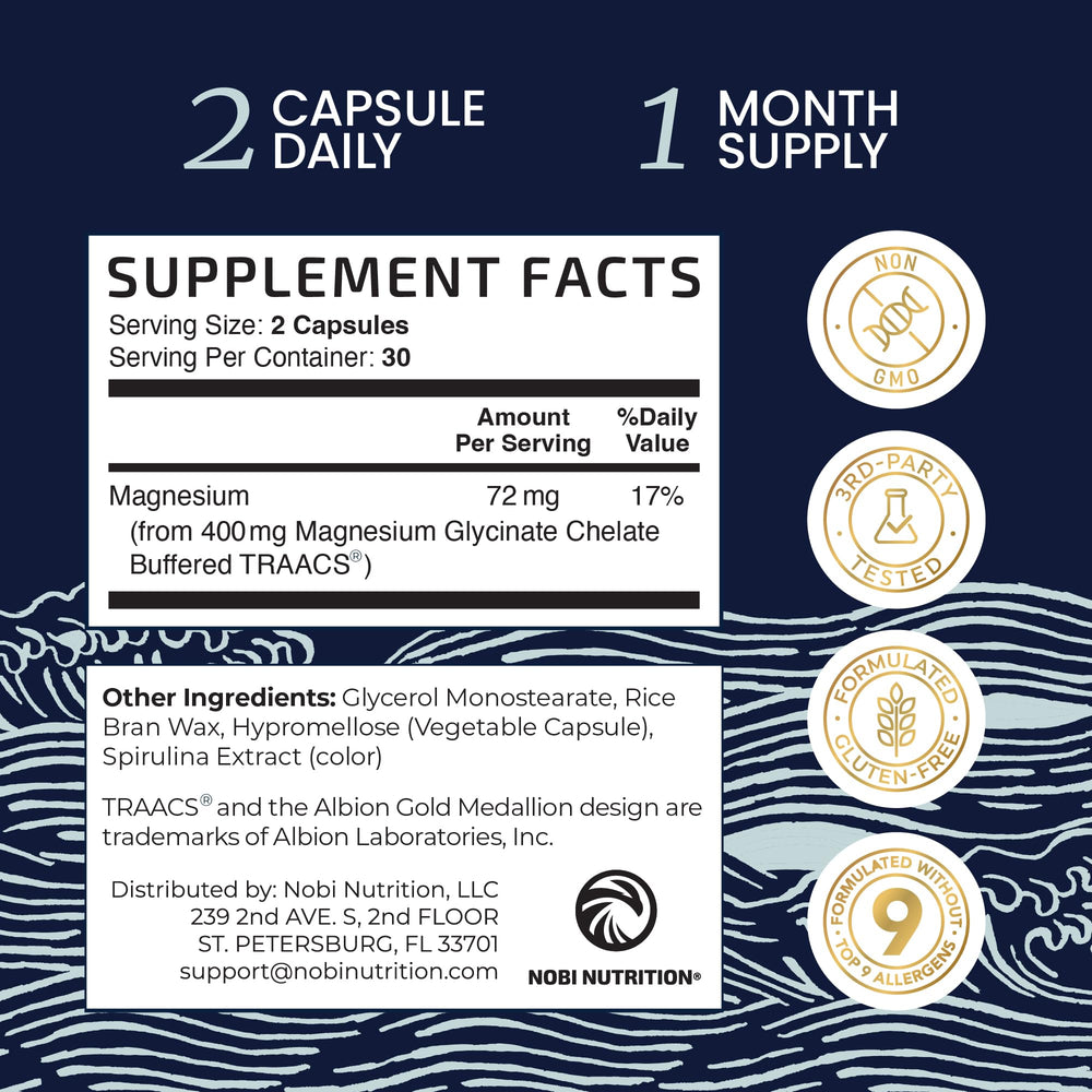 Nobi Magnesium Glycinate non-GMO badge communicates product integrity