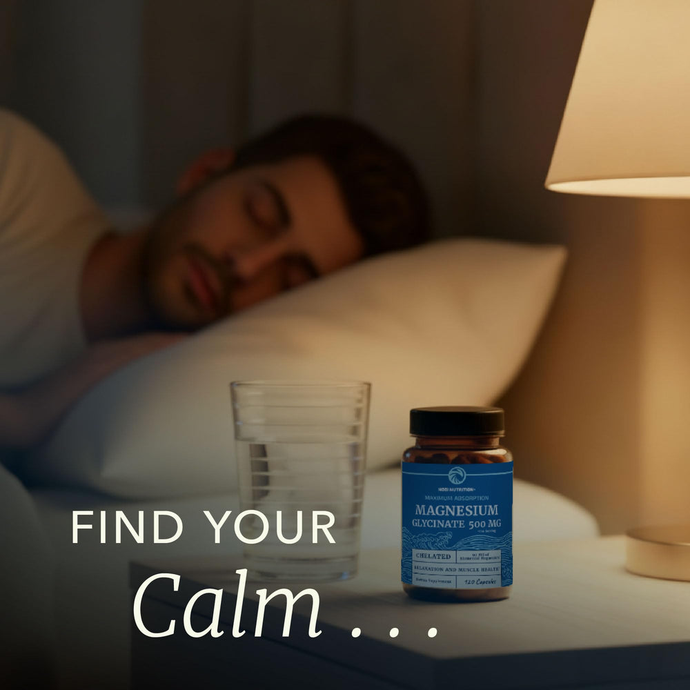 Nobi Magnesium Glycinate bottle resting on a kitchen counter for everyday use.