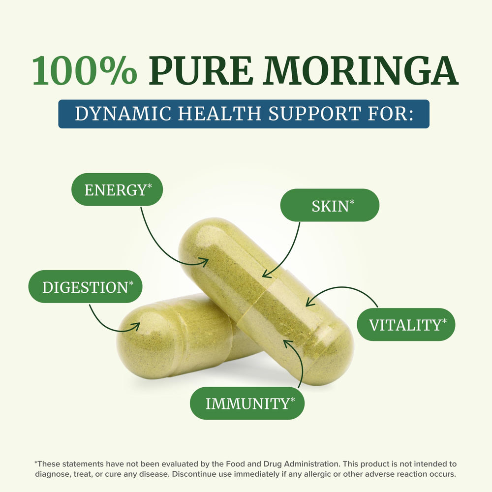 Nobi Moringa Capsules 5000mg bottle label closeup showing ingredients and potency