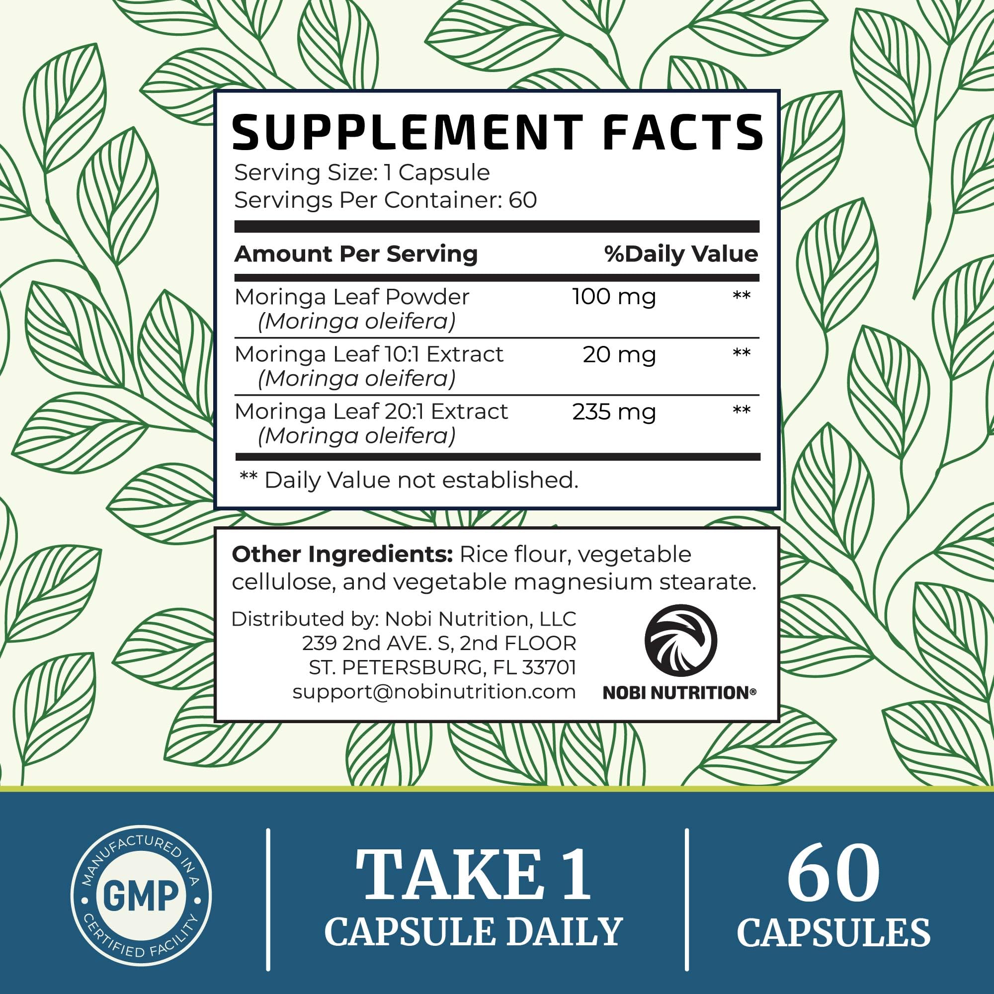 Nobi Moringa Capsules third-party tested stamp for quality assurance