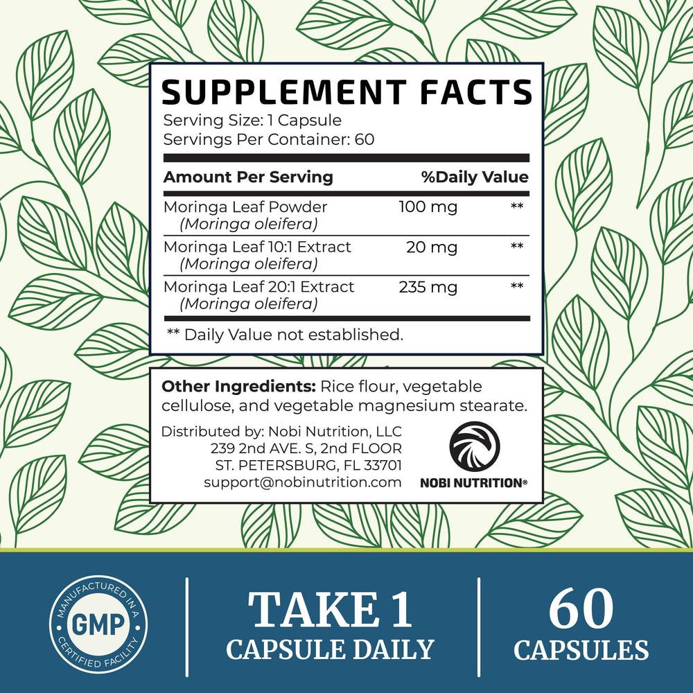 Nobi Moringa Capsules third-party tested stamp for quality assurance
