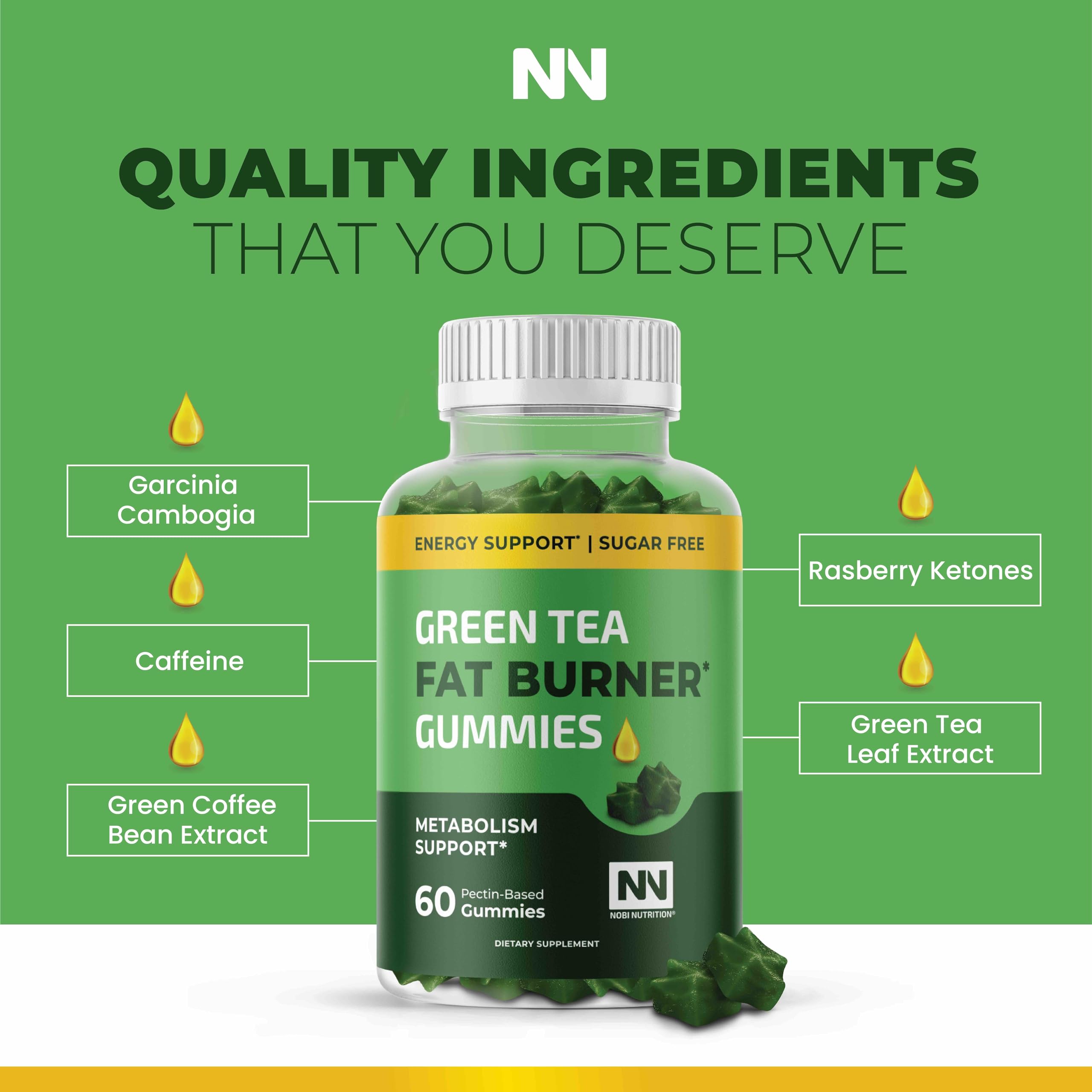 Closeup of Nobi Nutrition gummies showing chewy texture and apple flavor.
