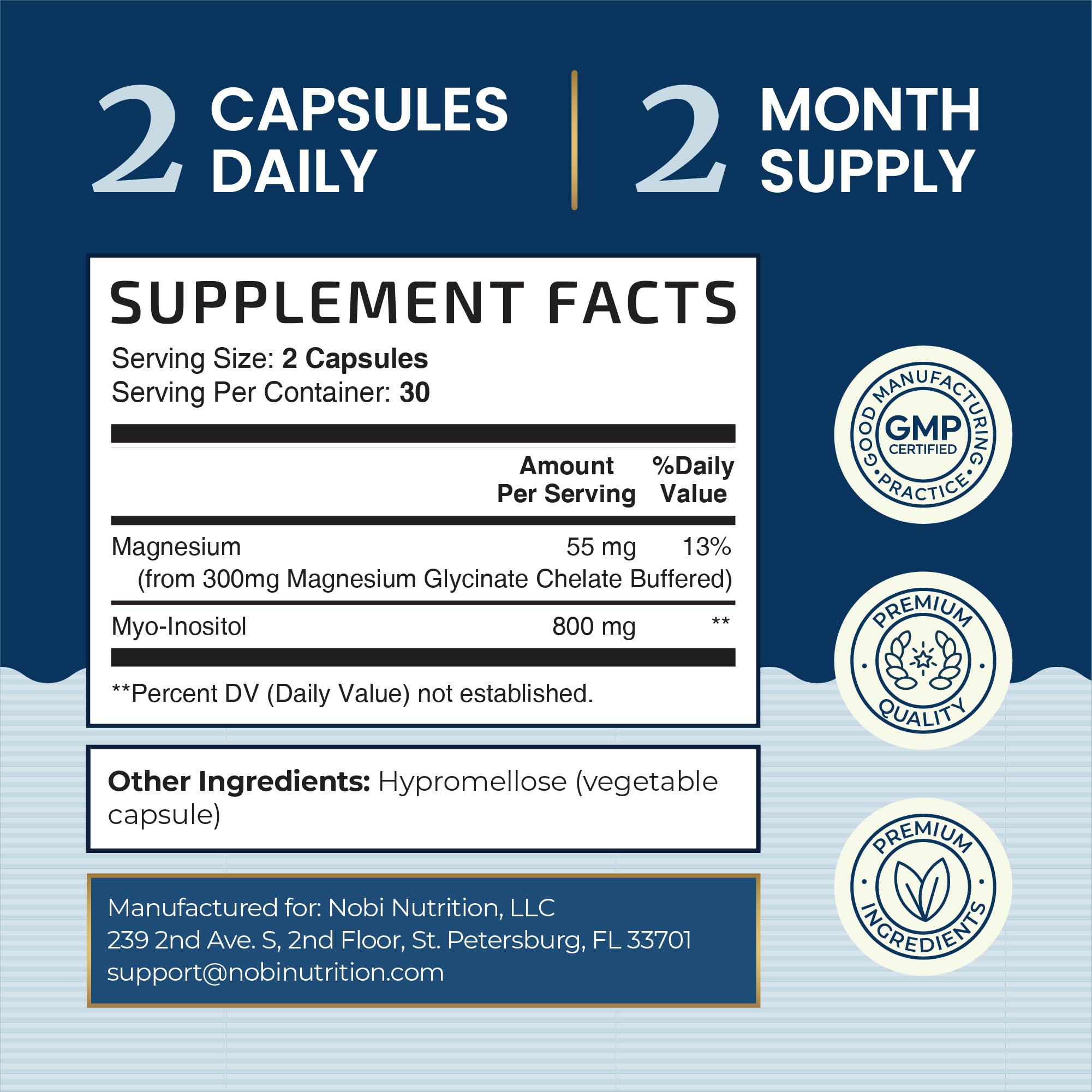 Nobi Nutrition Inositol ingredient detail highlighting Myo-Inositol per serving